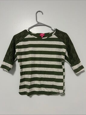 Pinky Olive Green & Cream Striped Lace Raglan Long Sleeve Tee